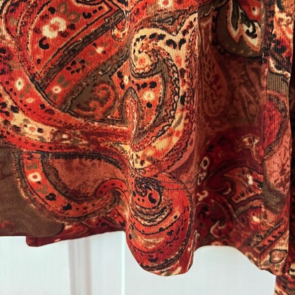 Chico's Travelers Size‎ 2 Orange Brown Paisley Open Front Cardigan Chicos Large - Picture 10 of 11